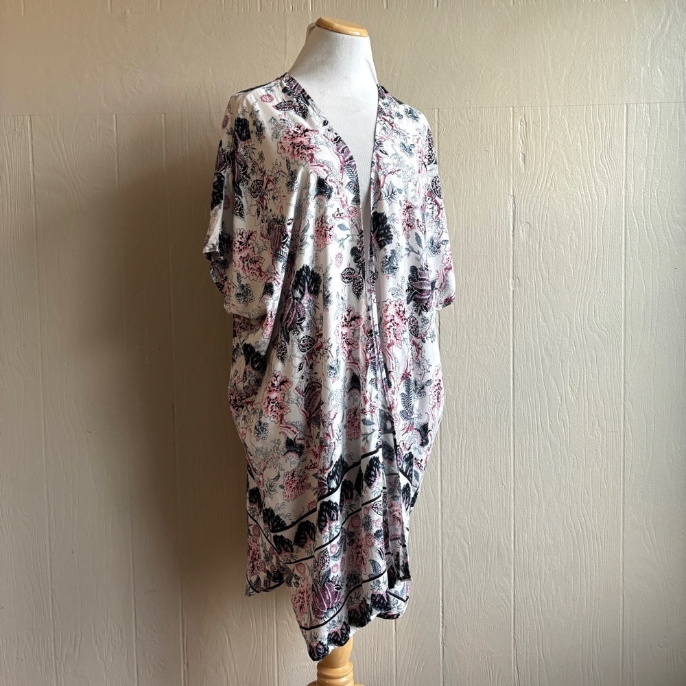 Angie Boho Floral Print Longline Lightweight Kimono Cardigan